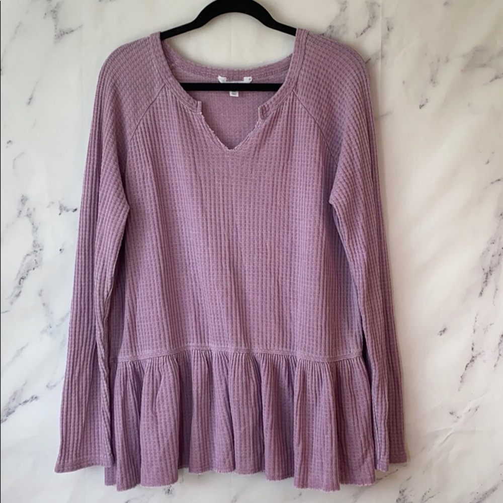 TIME AND TRU Waffle peplum ruffle thermal top XXL